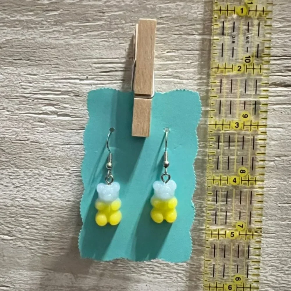 New Blue & Yellow Gummy Bear Hanging Earrings - Picture 3 of 5